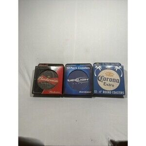 3 Sets 4” Coasters Bud, Bud Light And Corona Vintage  Official  Products